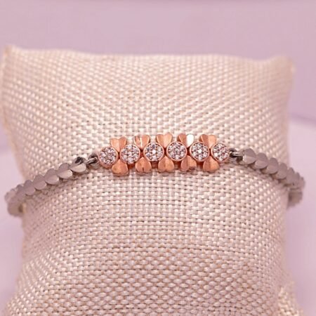 Rose Coated Floral AD Silver Bracelet