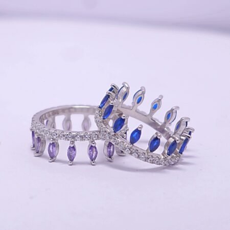 Sterling Convertible Modern Italian Blue Pink AD Crown Ring