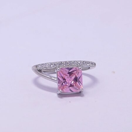 Sterling Silver Modern Italian Pink  AD Ring