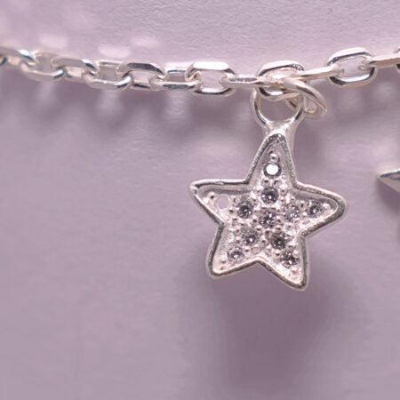 Sterling Silver Charm Star Link Chain White Anklet