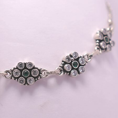Oxidised Cutstone Floral Anklet for Women