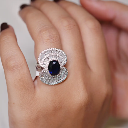Sterling Silver Blue Cutstone AD Modern Ring