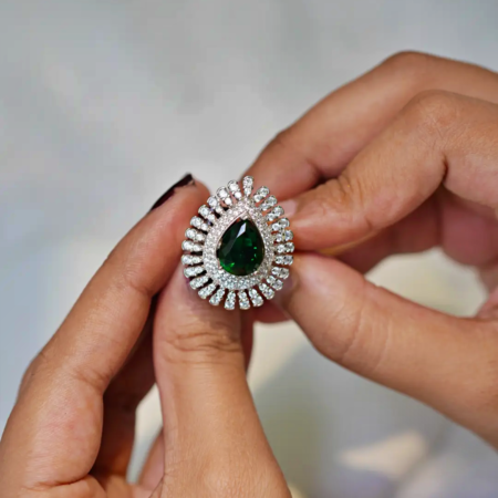 Silver Blue Cutstone AD Tika Modern Ring