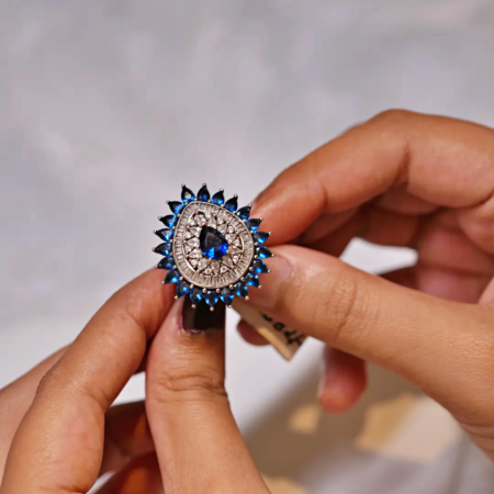 Sterling Silver Dark Blue Cutstone AD Tika Modern Ring