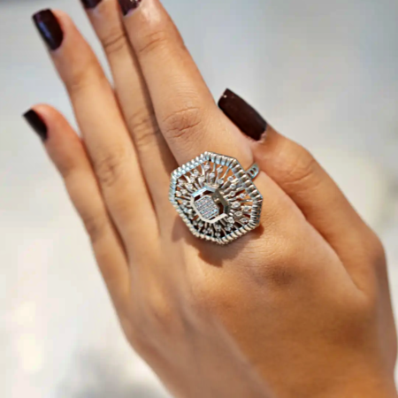Modern Silver Octagon AD Ring