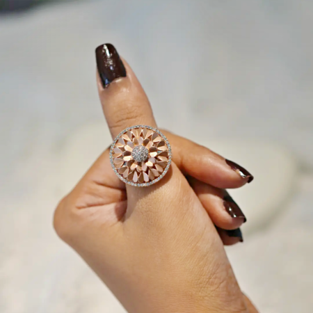 Rose Plated Geometric AD Modern Silver Ring