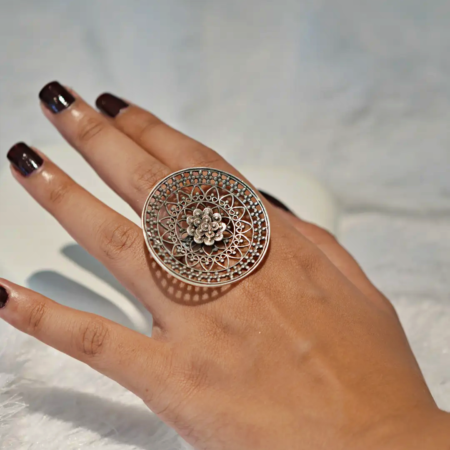 Silver Sterling Traditional Oxidised Chakra Cocktail Ring