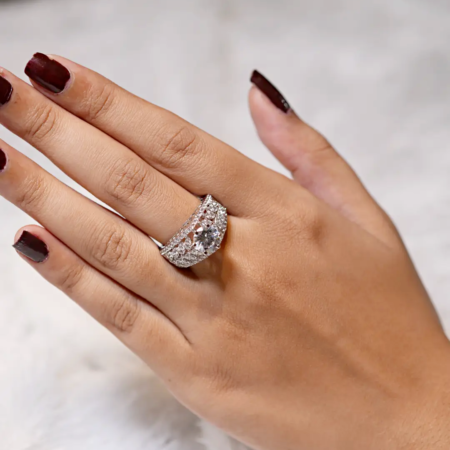 Royal White Stone AD Modern Silver Ring